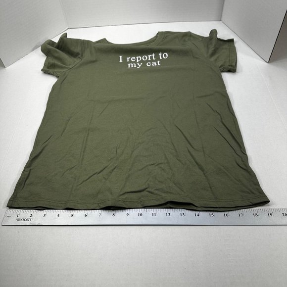 Zoe And Liv Women's Size Med I Report To My Cat Short Sleeve Tee Shirt Green New - Picture 9 of 11